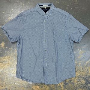 Denim & Flower Button Down Shirt XL White Blue Slim Fit Dress Shirt Date